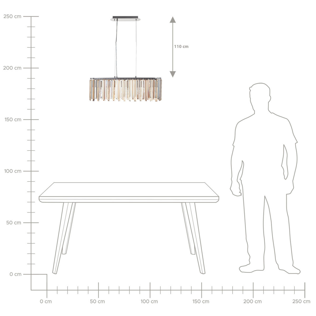 KRONLEUCHTER Silber Mandeo - Silberfarben, Glas (14/68/120cm) - Beliani