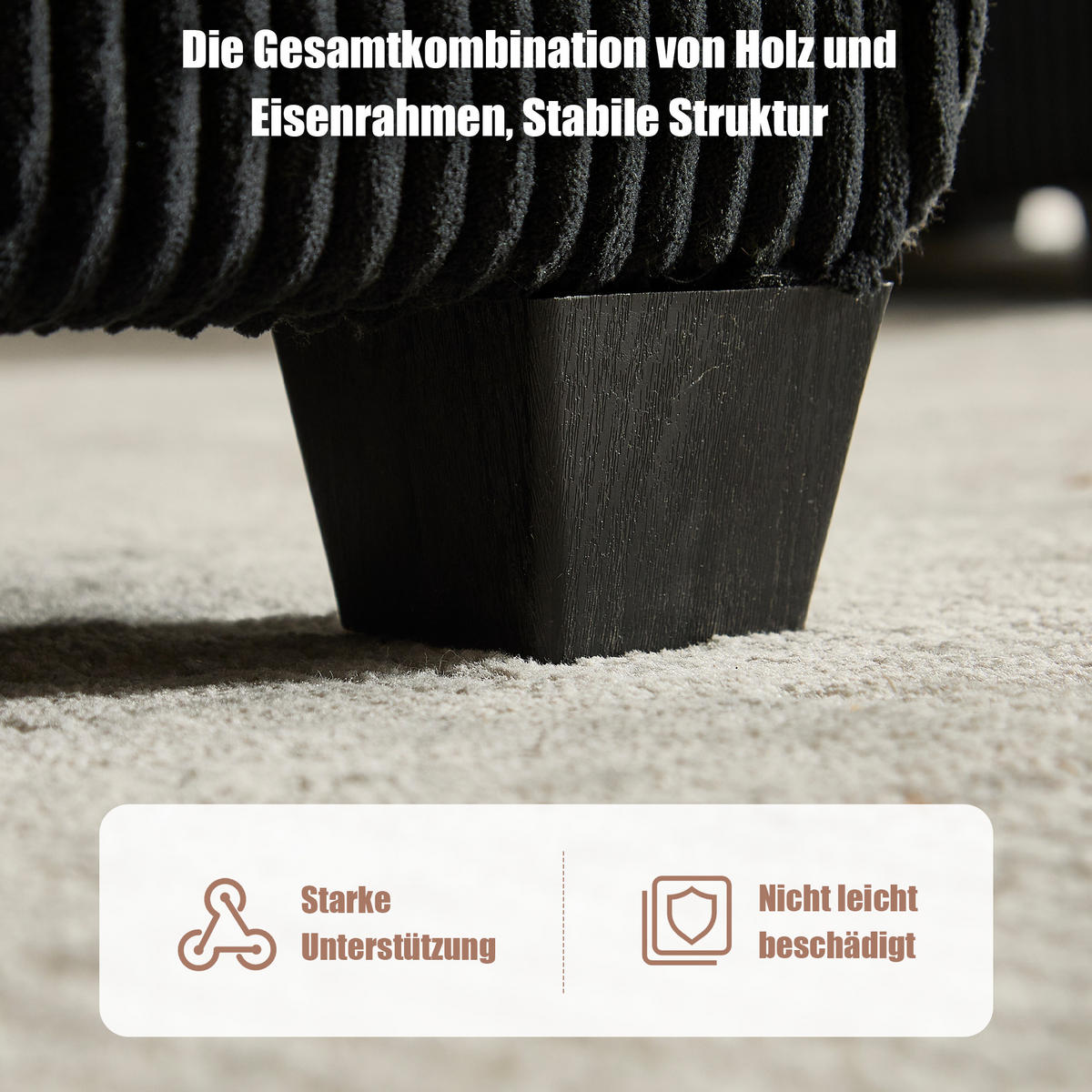 WOHNLANDSCHAFT Cord mit Seitentaschen 308/154/82 cm Schwarz - Schwarz, Kunststoff/Textil (154/82/308cm) - Redom