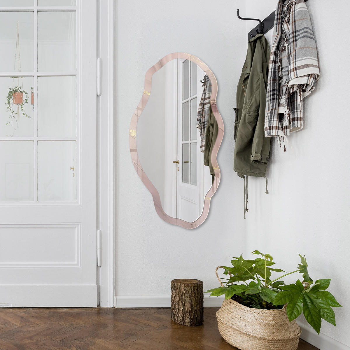 SPIEGEL 90x45 cm asymmetrisch mit Druck - Marmorrosa - Transparent, Glas (45/90/0.4cm) - TULUP