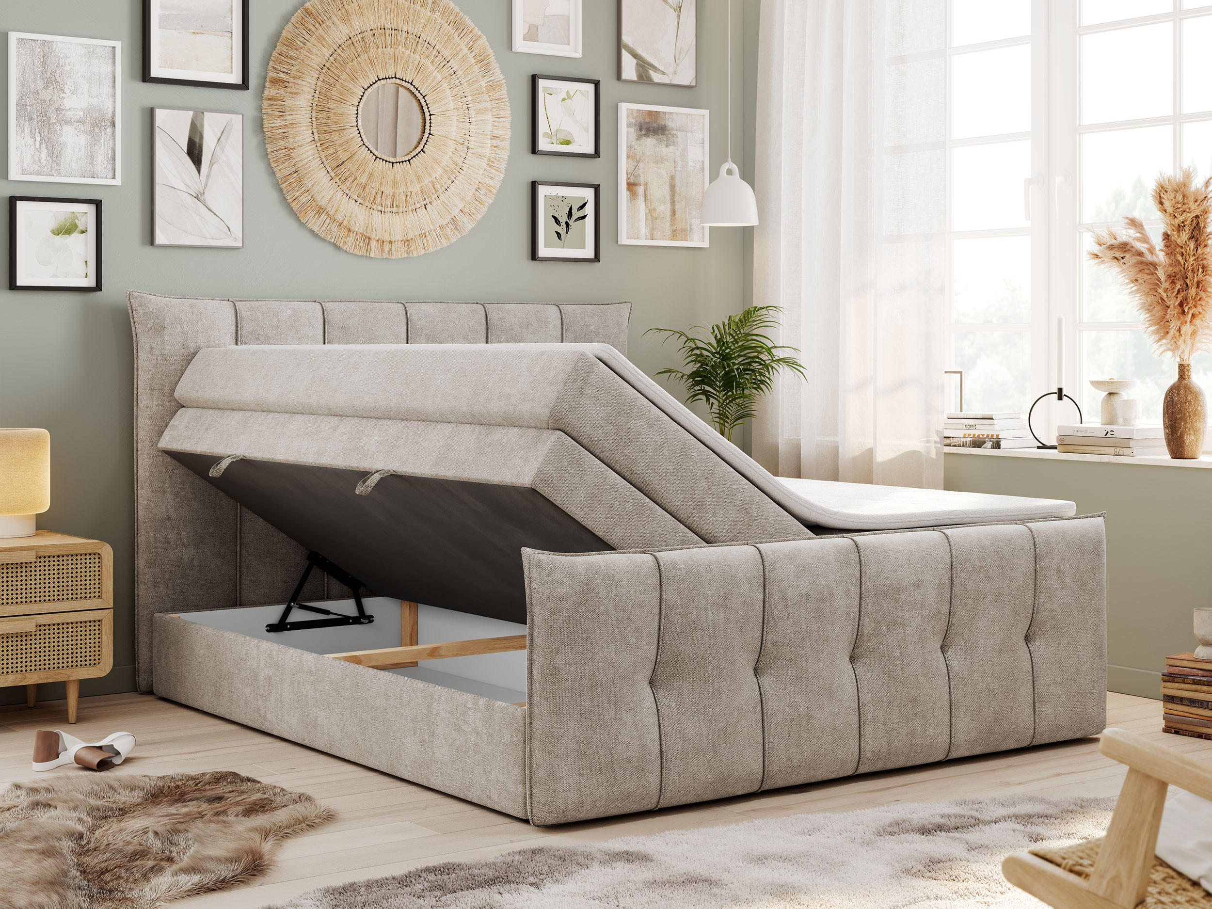 Thumbnail - MKS Boxspringbett, Beige, Textil, 2-Sitzer, H4, Rechteckig, 160x200 cm, Schlafzimmer, Betten, Boxspringbetten