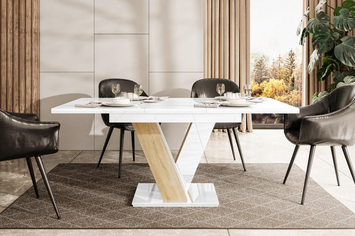 ESSTISCH ausziehbar 120 -160x80x75 cm - Hochglanz Weiß / Sonoma - ASIV - Eichefarben, Holzwerkstoff (120/80/75cm) - ALTDECOR