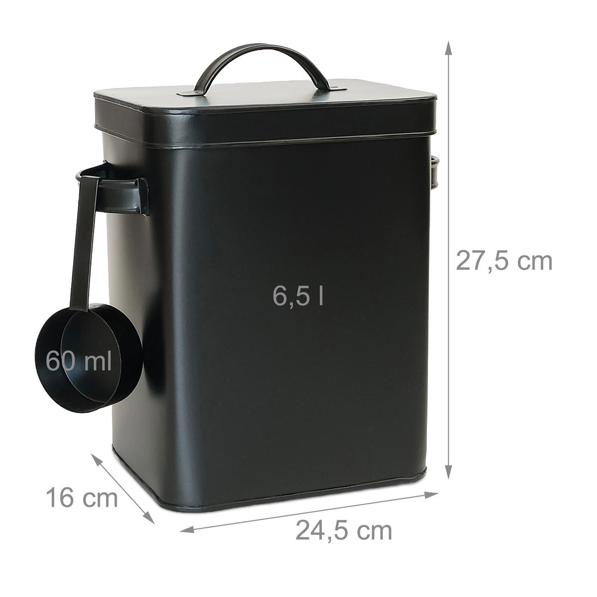 KOVOVÁ dóza - černá, kov/plast (24.5/27.5/16cm) - Relaxdays