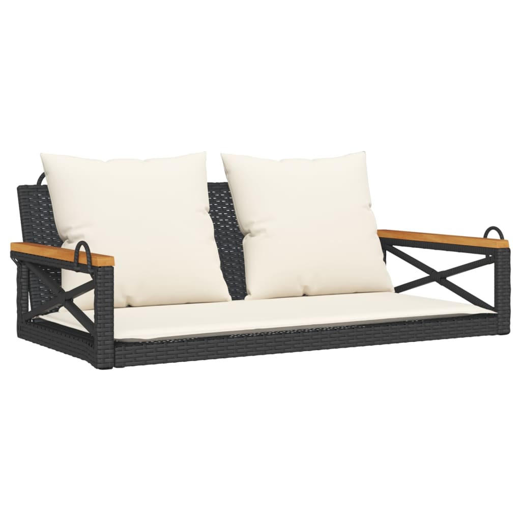 HÄNGEBANK mit Kissen Schwarz 109x62x40 cm Poly Rattan - Schwarz, Kunststoff (109/40/62cm) - furnicato