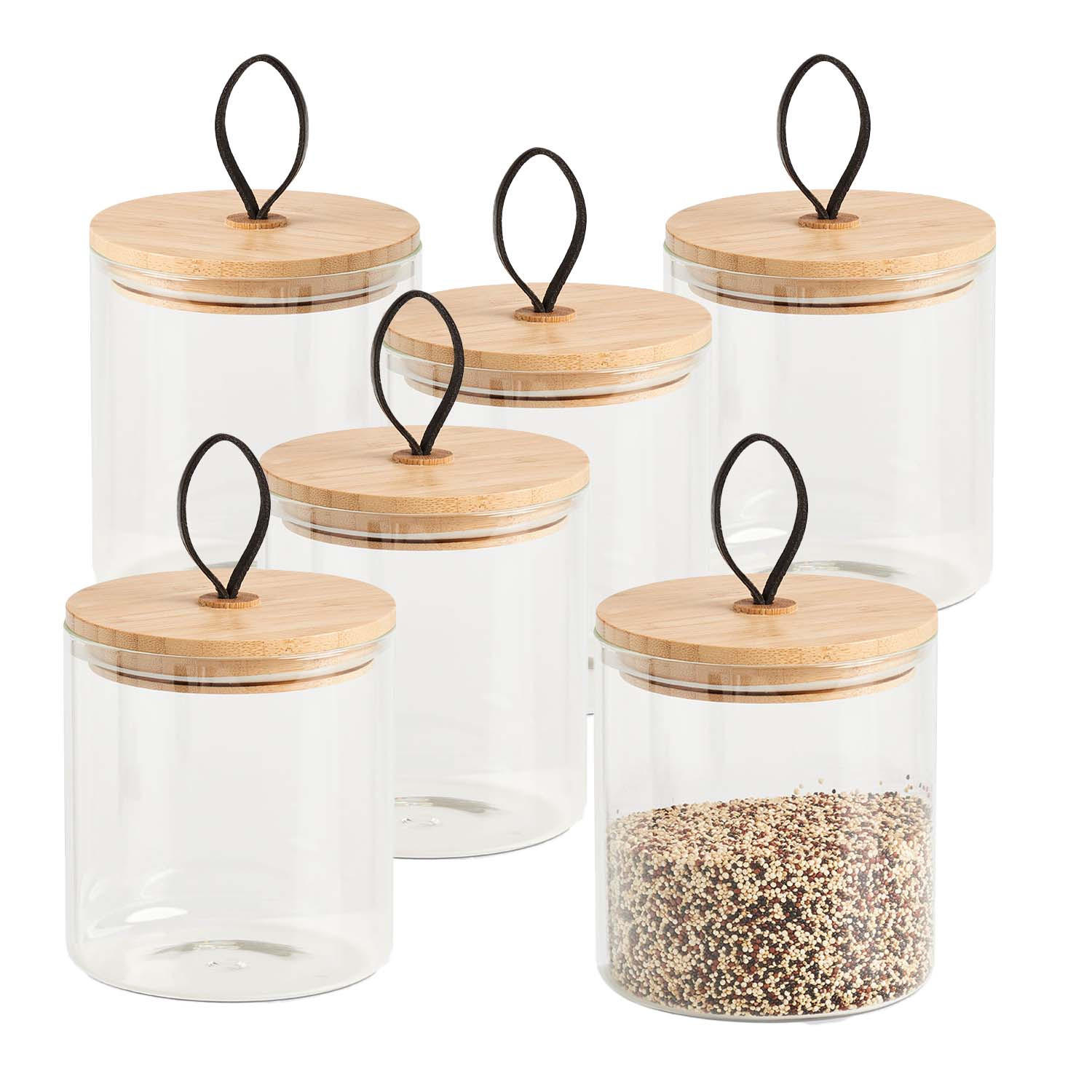 VORRATSGLAS 6 Stück mit Bambusdeckel - Ø 11,2 x 12,8 cm - Transparent, Glas (11.2/12.8/11.2cm) - Zeller Present