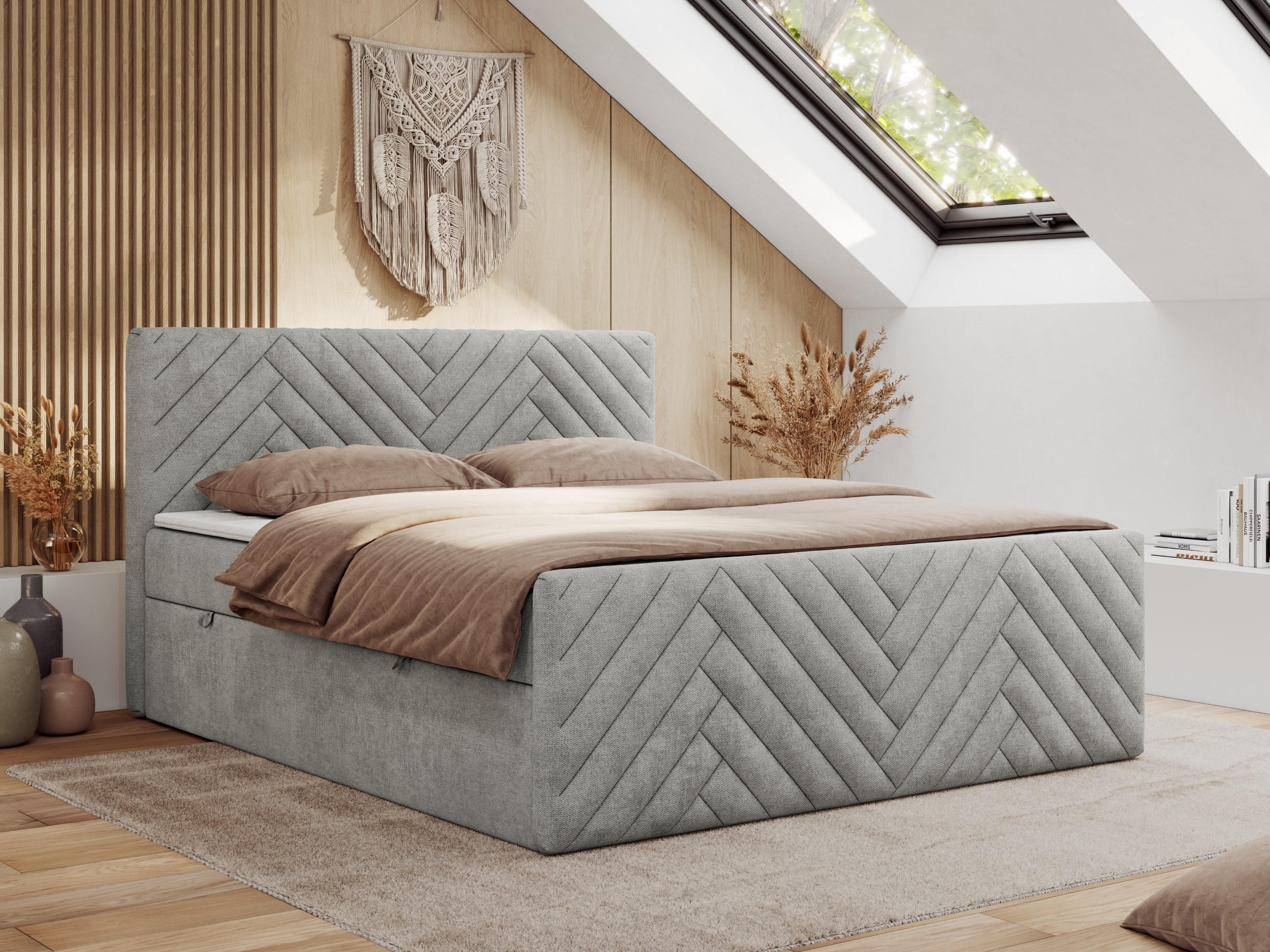 BOXBETT PARIS DUO 120/200 - Hellgrau Struktur - H3 - Hellgrau, Holz/Textil (120/200cm) - MKS