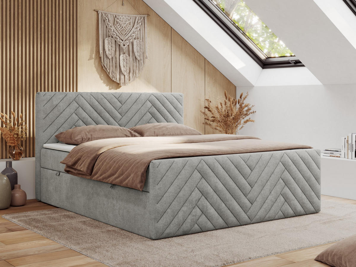 BOXBETT PARIS DUO 140/200 - Hellgrau Struktur - H4 - Hellgrau, Holz/Textil (140/200cm) - MKS
