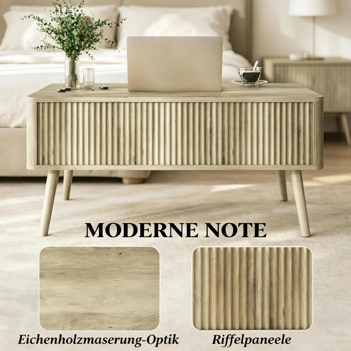 COUCHTISCH höhenverstellbar Eiche mit Stauraum - Eichefarben, Holz/Holzwerkstoff (91/56/43cm)