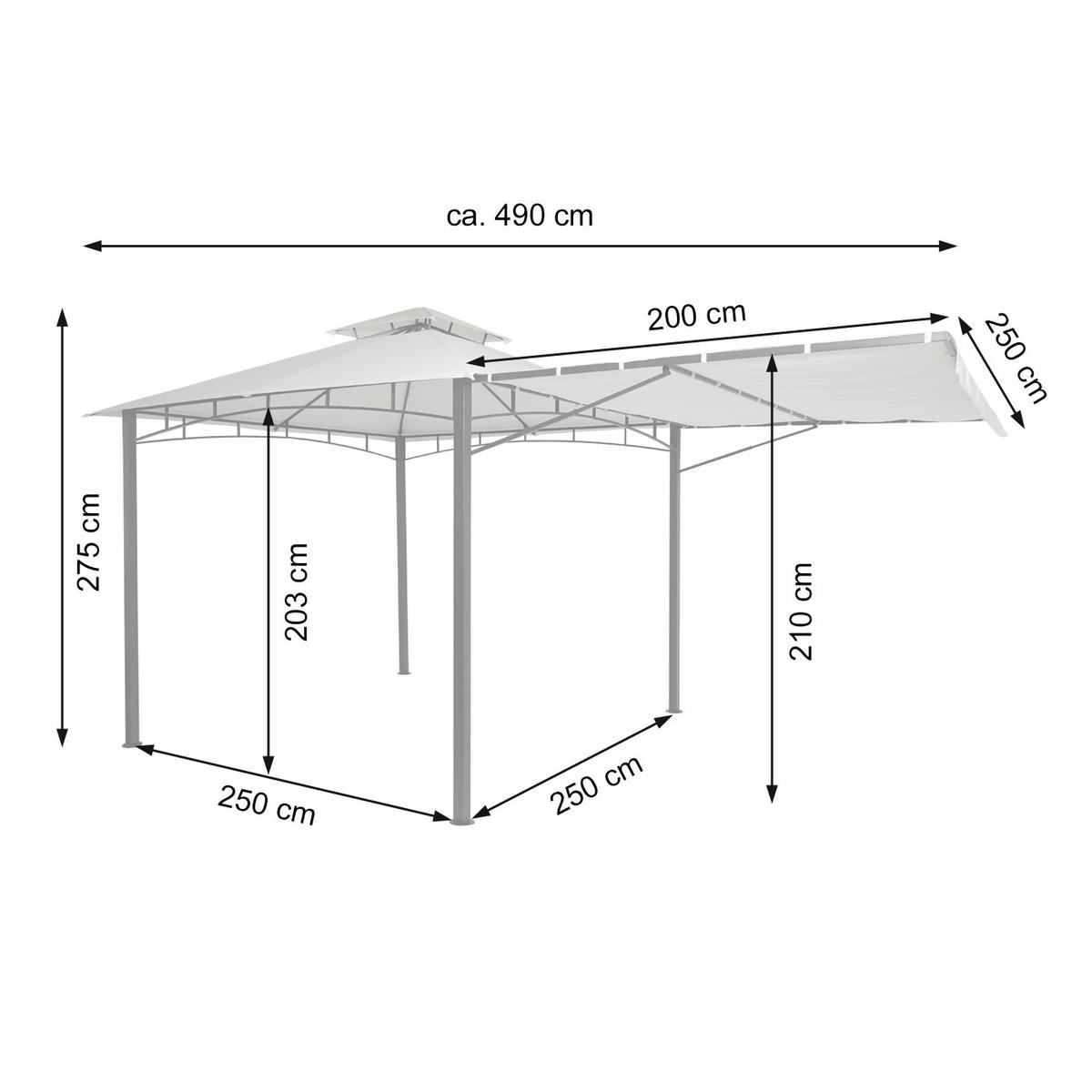 PERGOLA STAHL + SEITENWAND Grau - Grau, Textil (490/275/250cm) - MCW
