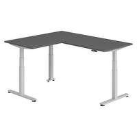 ECKSCHREIBTISCH elektrisch höhenverstellbar L-Form 160/180/74 cm in Graphitfarben/Silberfarben - Silberfarben/Graphitfarben, Holzwerkstoff (160/180/74cm) - bümö