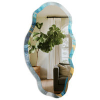SPIEGEL 90x45 cm asymmetrisch mit Druck - Dynamische Wellen - Transparent, Glas (45/90/0.4cm) - TULUP