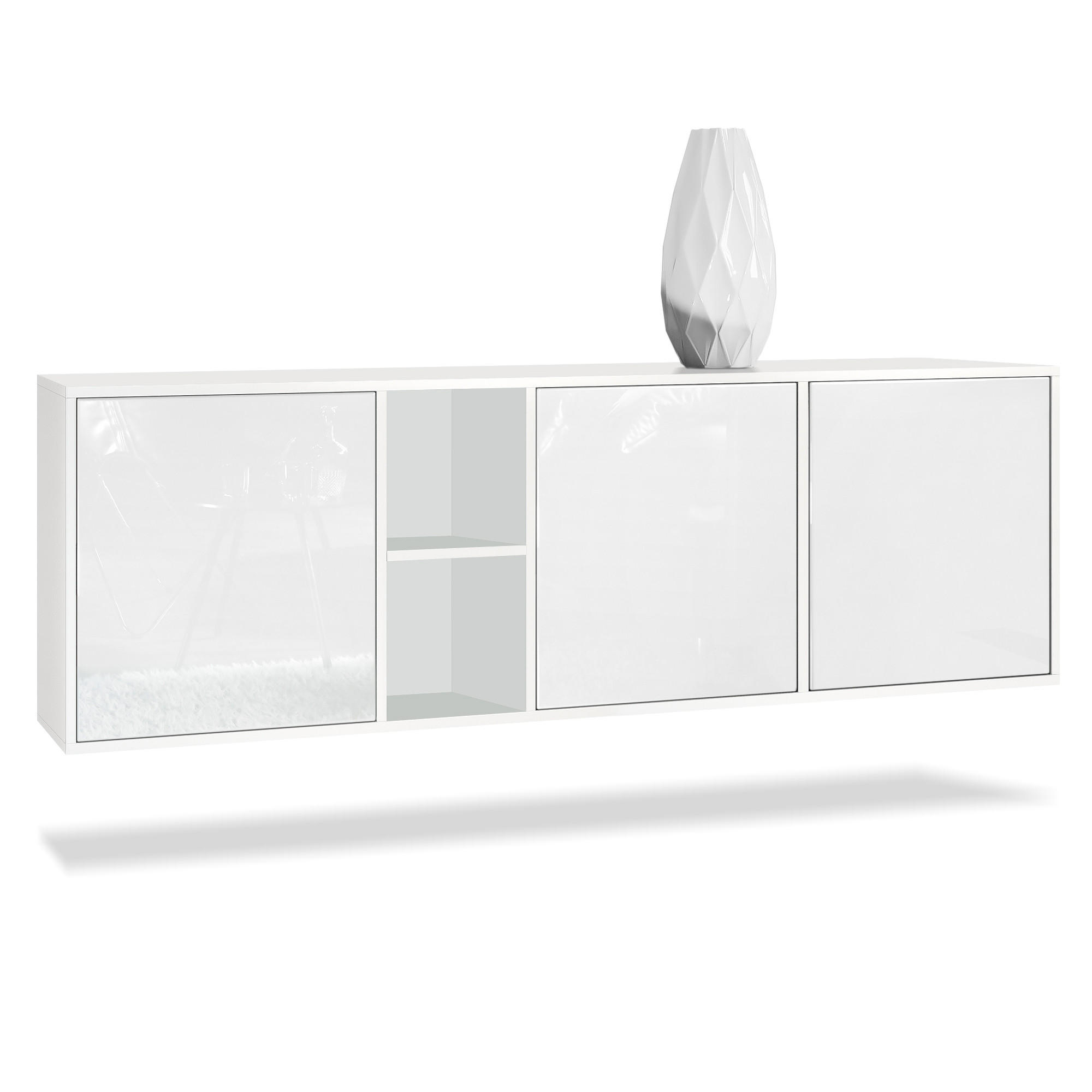 Vladon Sideboard Weiß Hochglanz 182x53x35 cm