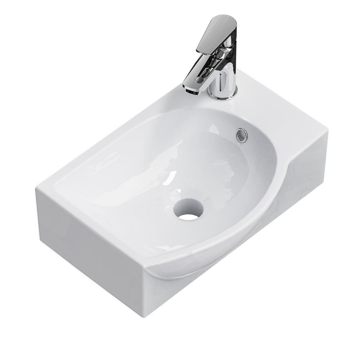 WASCHBECKEN Keramik Mit Hahnloch links Strahlend Weiß 40,5 / 28 / 14 cm - Weiß, Keramik (28/14/40.5cm) - EMKE