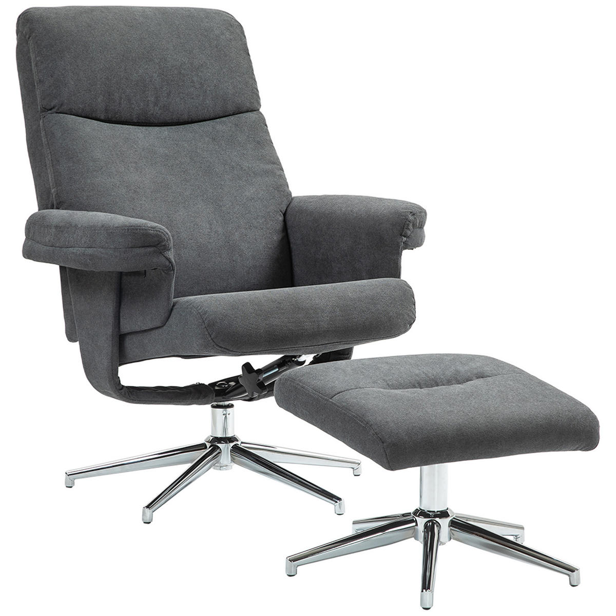 RELAXSESSEL DE-07533 mit Hocker, verstellbare Rückenlehne und Samtoptik Anthrazit - Dunkelgrau, Metall (78/106/85cm) - ComfortXL