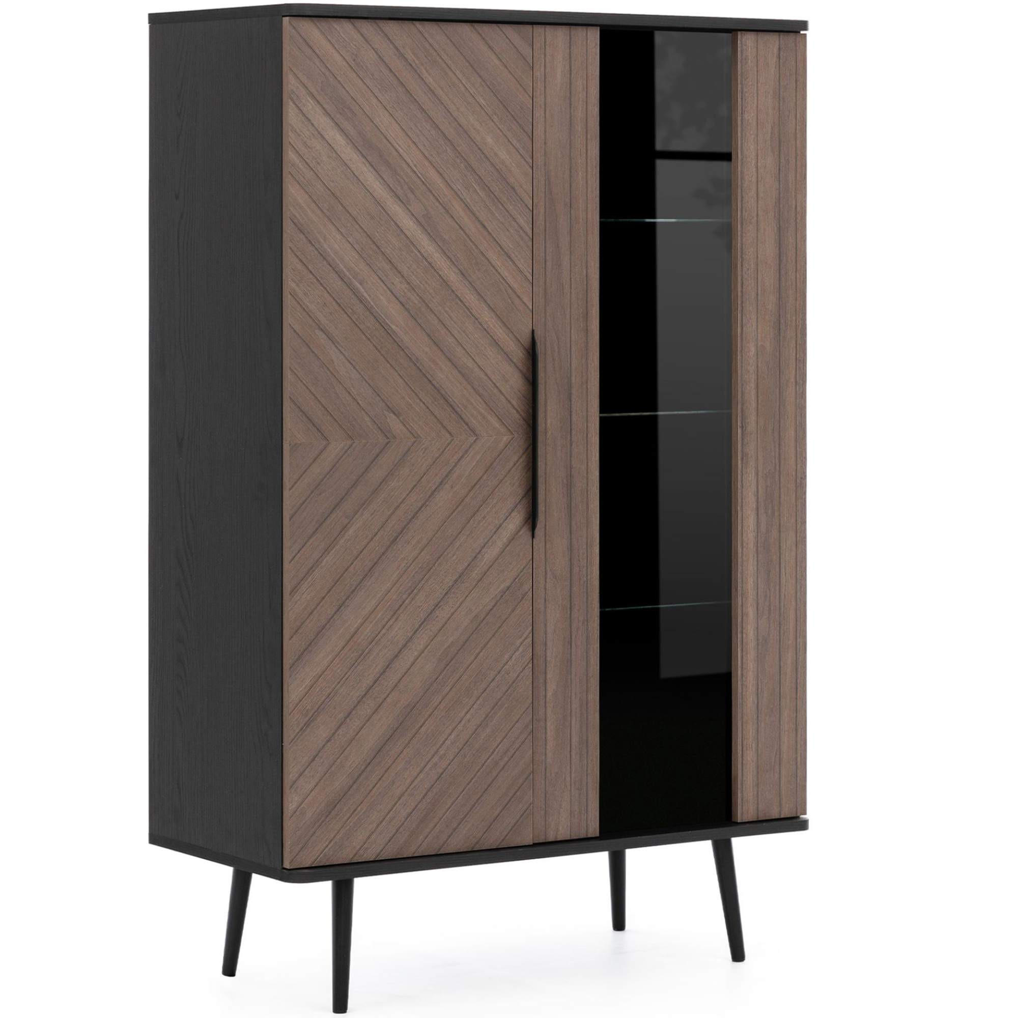 Konsimo® Vitrinenschrank Schwarz, Braun 140x90x41 cm
