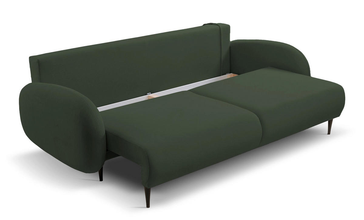 SCHLAFSOFA Bafra Olive Velours - Schwarz/Olivgrün, Holz/Textil (232/92/102cm) - Selsey
