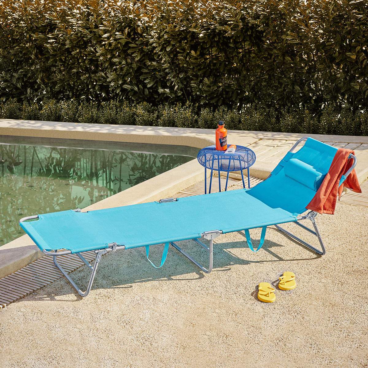 SONNENLIEGE 2er Set Blau - Blau, Textil/Metall (195/58/63cm) - SoBuy