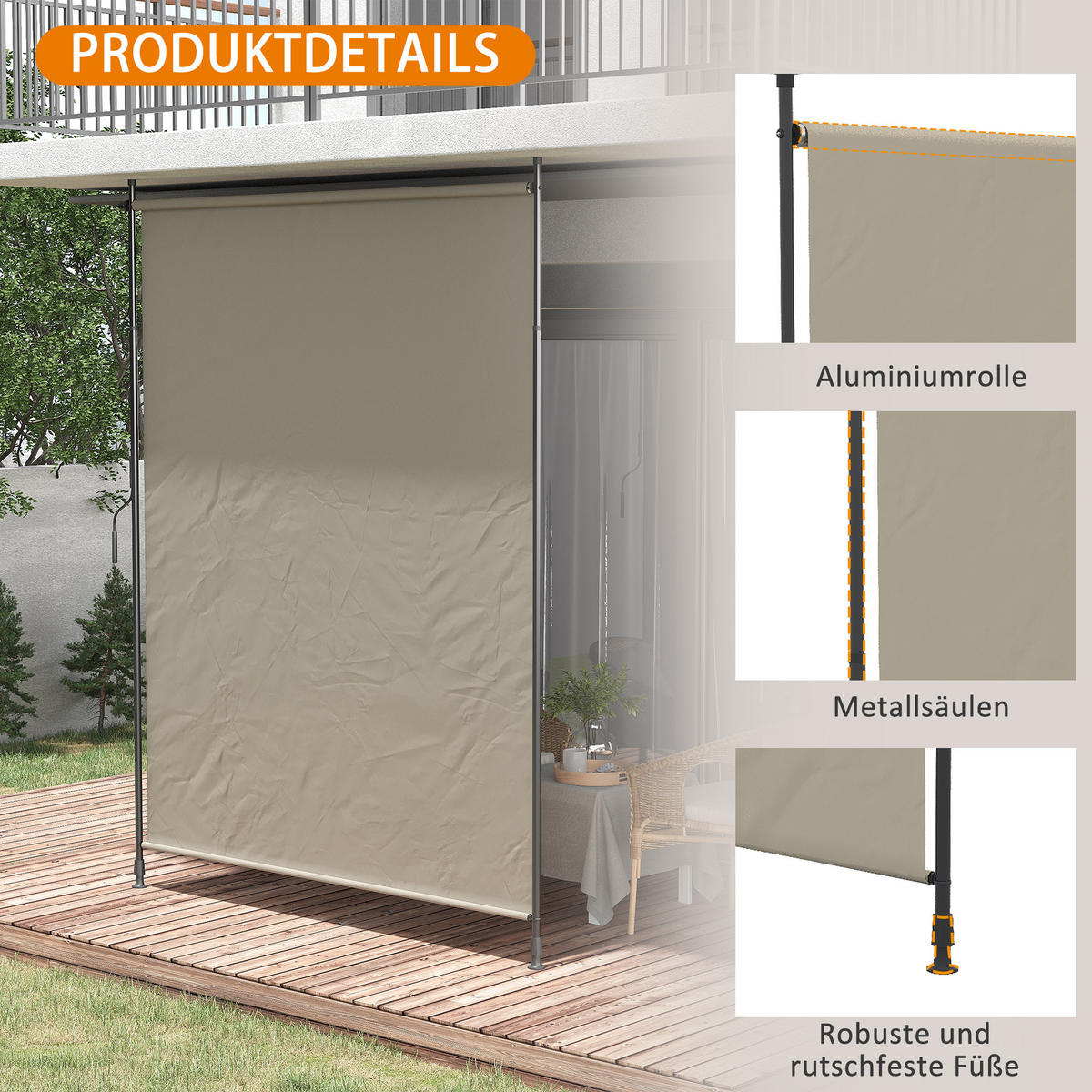 MARKISE, Dunkelgrau, Aluminium, Eisen, Polyester - Sandfarben, Metall (3.8/305/200cm) - Outsunny