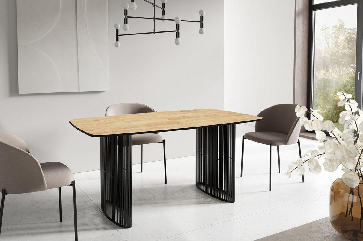 ESSTISCH Cavaro rechteckig oval ausziehbar, Braun 160-236/90/76 cm - Eichefarben/Schwarz, Holzwerkstoff/Metall (160/90/76cm) - WFL GROUP
