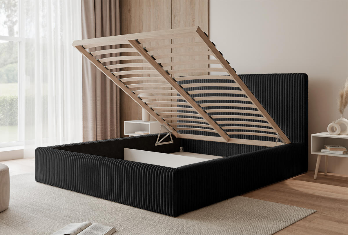 POLSTERBETT Fiugii 180x200 cm, Schwarz - Schwarz, Textil (180/200cm) - Fedve