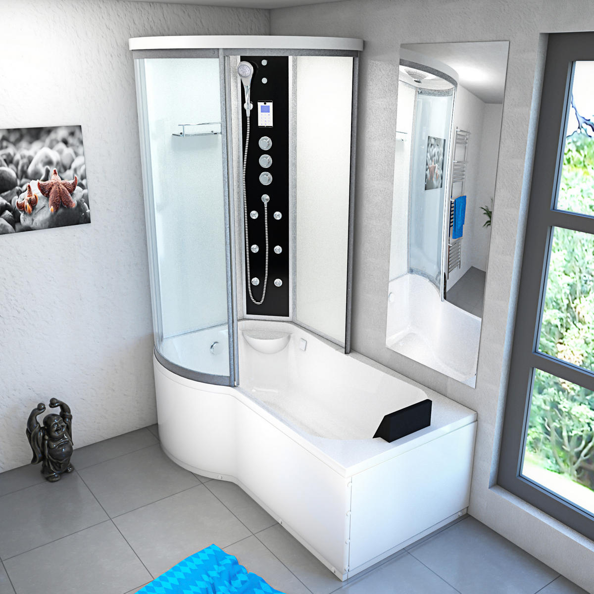 DUSCHKABINE mit Wanne K55-R03 Weiß 100x170 - Weiß, Glas/Kunststoff (170/220/98cm) - AcquaVapore by Sandra Jentho
