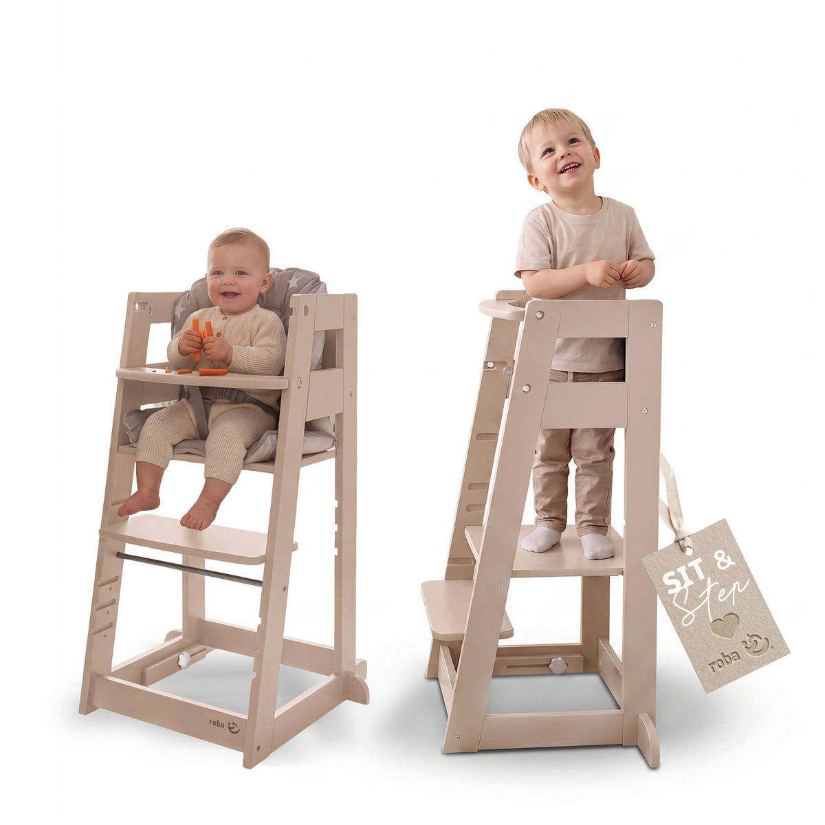 LERNTURM Sit & Step 2in1 - Kaschmir, Holzwerkstoff/Metall (53.5/88/51.5cm) - Roba