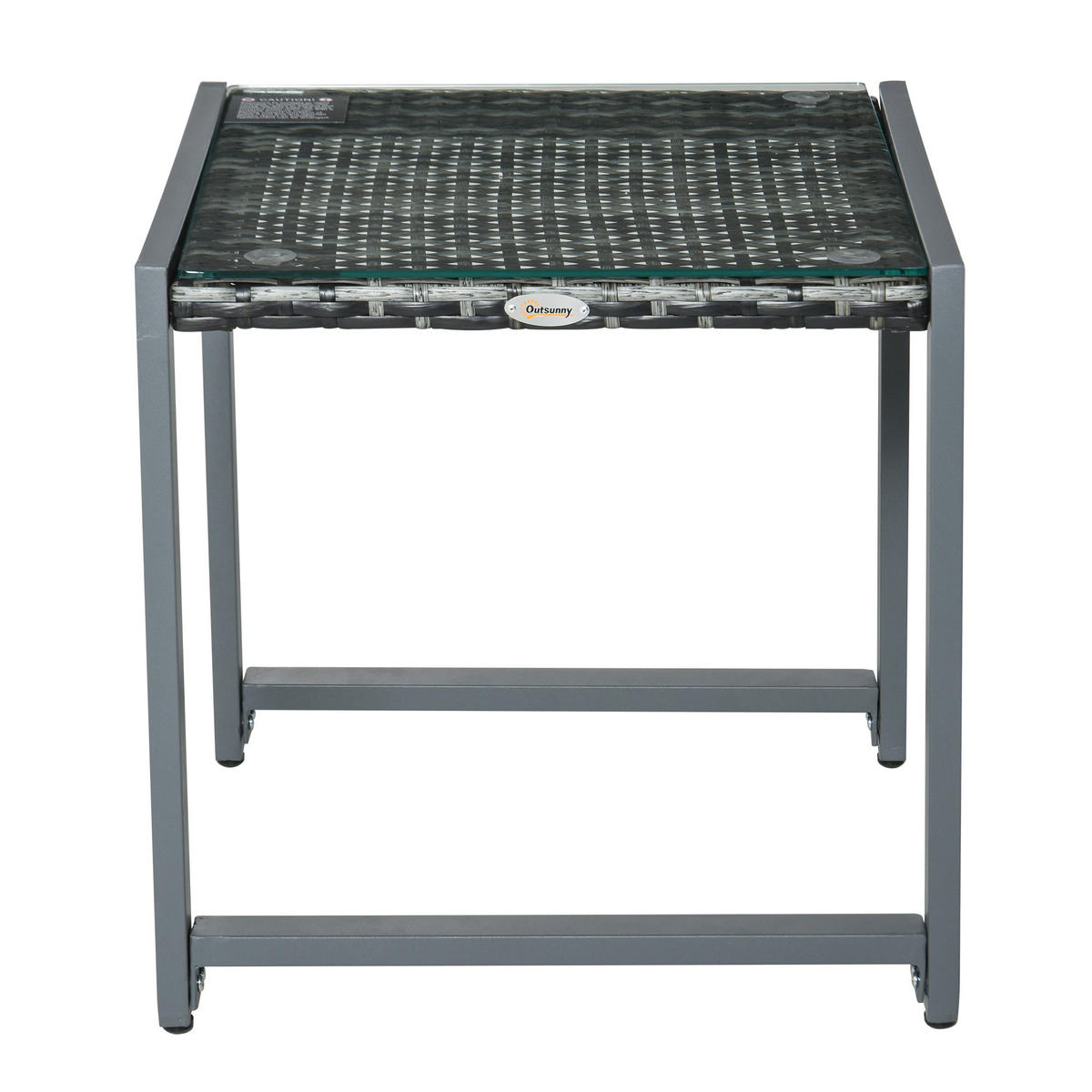 CARTENTISCH, Grau, Polyrattan, Aluminium, Hartglas - Grau, Kunststoff (50/495/50cm) - Outsunny