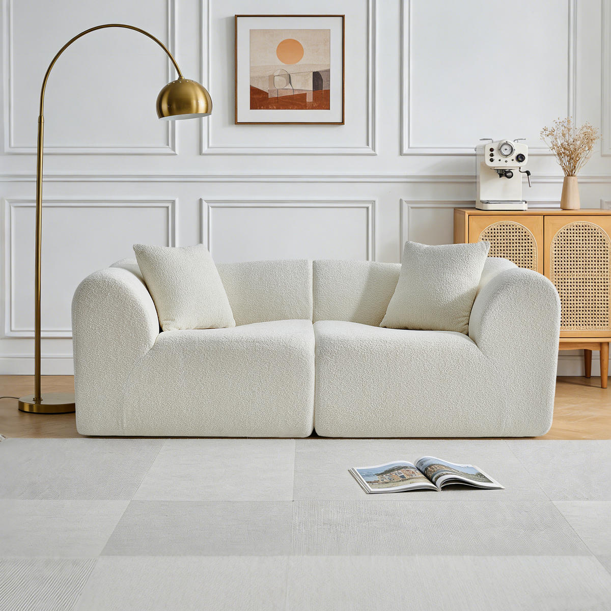 2-SITZER Sofa Samt mit 2 Kissen 193/87/67 cm Beige - Beige, Textil (87/67/193cm) - Redom