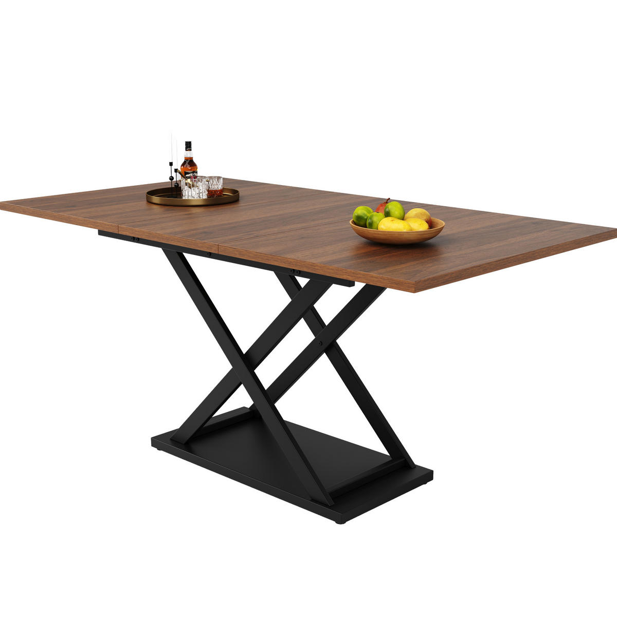 JEDÁLENSKÝ stôl 120-160/80 cm, MDF, orechová/čierna, rozkladací - farba vlašského orecha, kompozitné drevo (160/80/75cm) - BEAOK