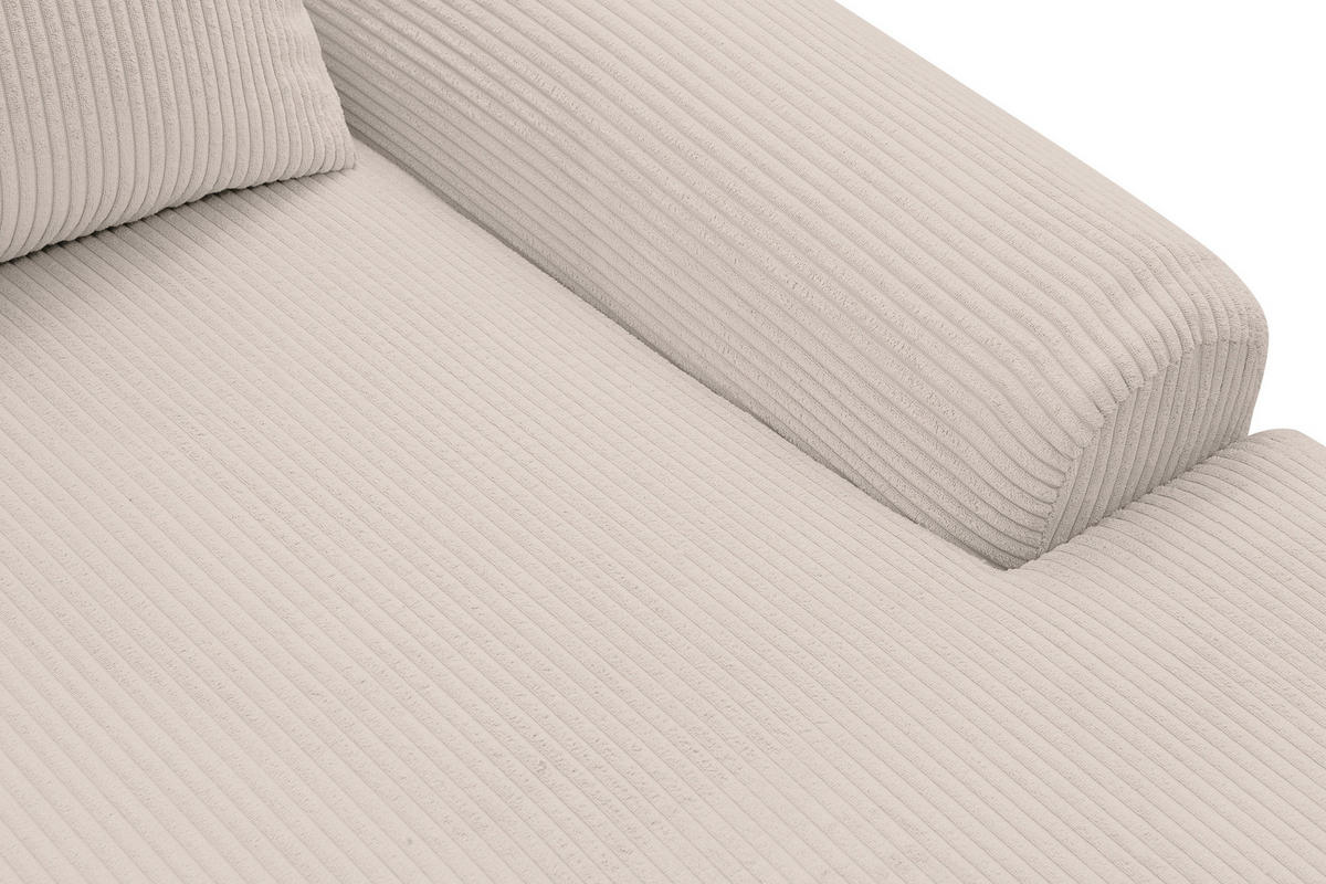 ECKSOFA Dream Cord in L-Form mit Schlaffunktion und Bettkasten, Farbe: Beige, Cordstoff, Ottomane Rechts - Beige, Textil (260/136cm) - VENASI MÖBEL