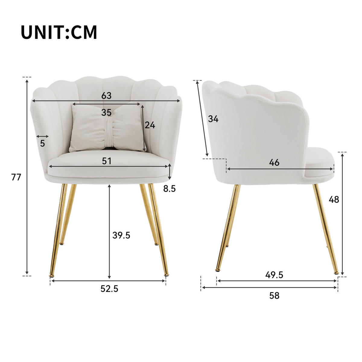 SESSEL 68x78x94.5 cm in Beige, Samt mit Blütenblatt-Rückenlehne, Metallbeine - Beige, Textil (58/77/63cm) - Modfu