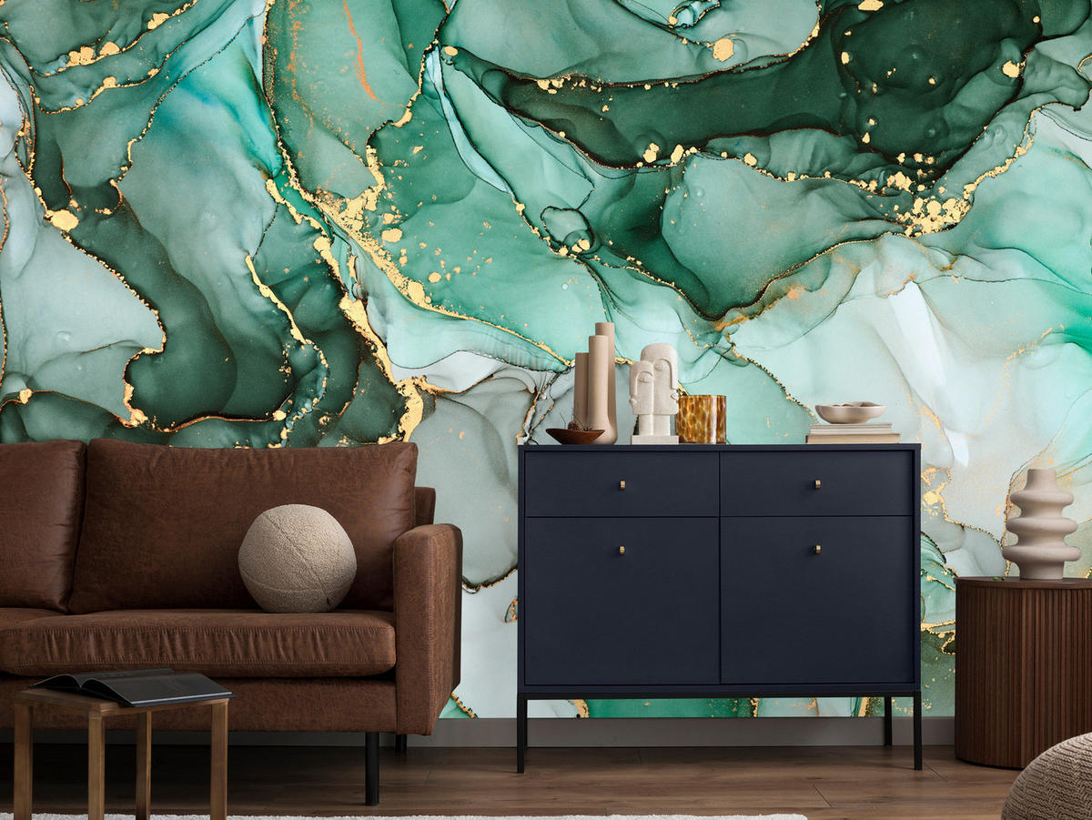 FOTOTAPETE Grüne Abstraktion Marmor Muster 400x280 - Beige/Grau, Papier (400/280cm) - Muralo