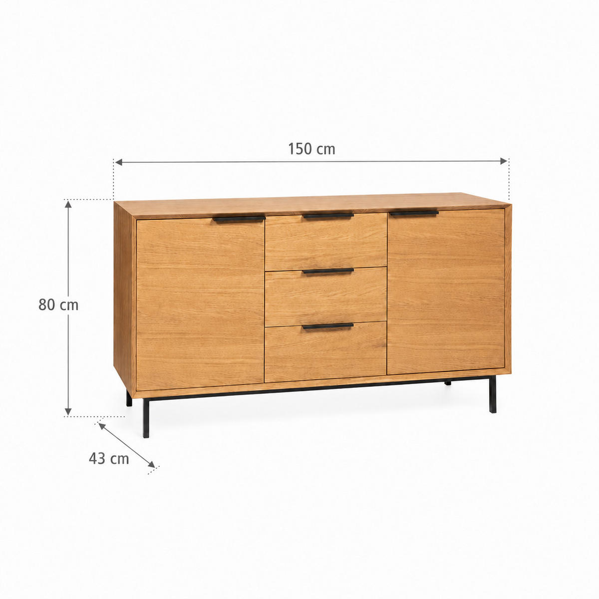 SIDEBOARD Bergen, Natur Massiveiche und Eichenfurnier - Beige, Holz (150/80/43cm) - WOODEK