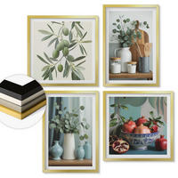 WANDBILDER 4er Set - 50x50 cm & 40x60 cm Goldrahmen - Grüne Oliven, Eukalyptus - Goldfarben, Kunststoff (50/50cm) - ArtPrintCave