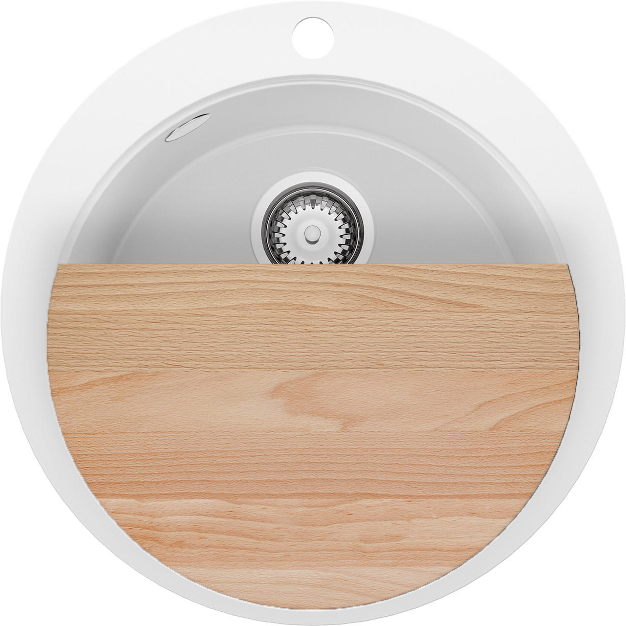 SPÜLBECKEN RUND Pisa Max, 2-er set Weiß 53/53 cm 1 Becken + Ablauf-Set + Schneidebrett ab 50er Unterschrank - Chromfarben/Beige, Kunststoff (53/20/53cm) - Primagran