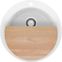 SPÜLBECKEN RUND Pisa Max, 2-er set Weiß 53/53 cm 1 Becken + Ablauf-Set + Schneidebrett ab 50er Unterschrank - Chromfarben/Beige, Kunststoff (53/20/53cm) - Primagran