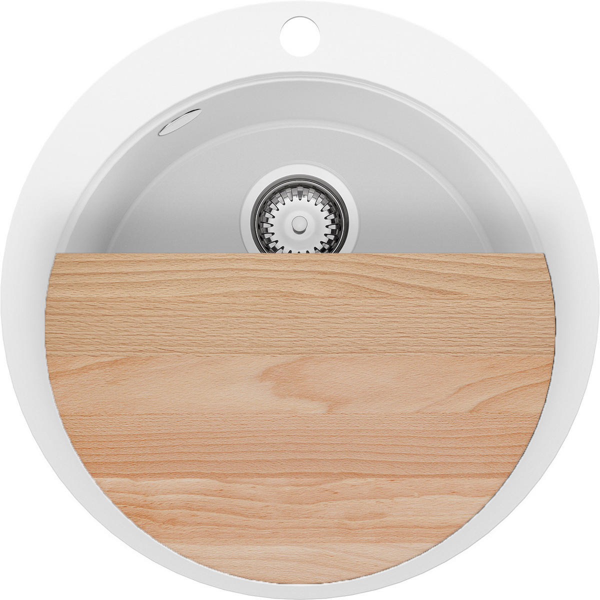 SPÜLBECKEN RUND Pisa Max, 2-er set Weiß 53/53 cm 1 Becken + Ablauf-Set + Schneidebrett ab 50er Unterschrank - Chromfarben/Beige, Kunststoff (53/20/53cm) - Primagran