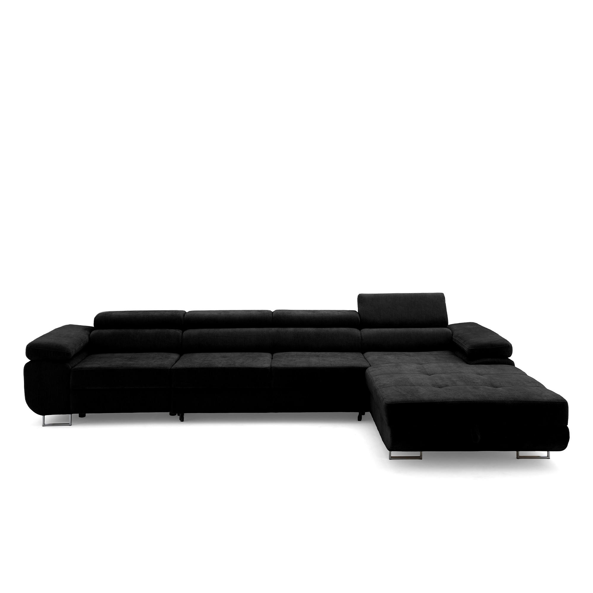 ECKSOFA ALONZO MAXI Rechts mit Schlaffunktion 125x195 Chenille Schwarz - Chromfarben/Schwarz, Holz/Textil (350/203cm) - Muffo