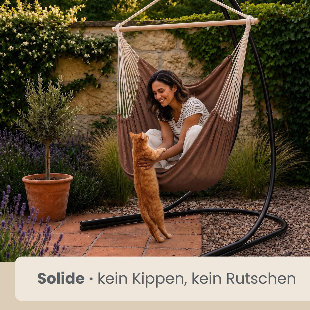 XL HÄNGESTUHL mit Gestell 210/140 cm , Braun/Schwarz - Braun, Textil (140/210/160cm) - Amanka