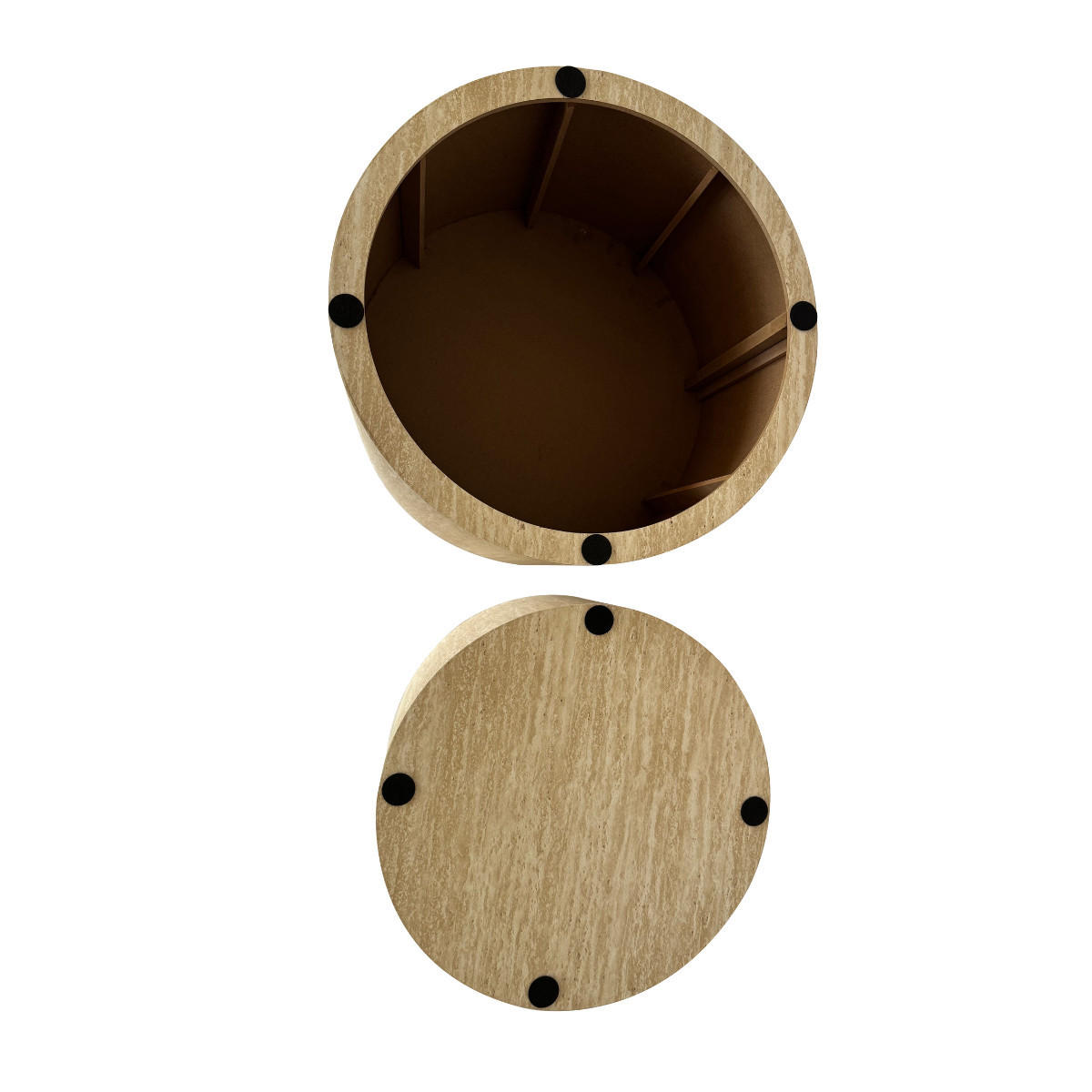COUCHTISCHE RUND TRAVERTINOPTIK 2er set 58/58/58 cm - Beige, Holzwerkstoff (65.5/58/38cm) - Calicosy