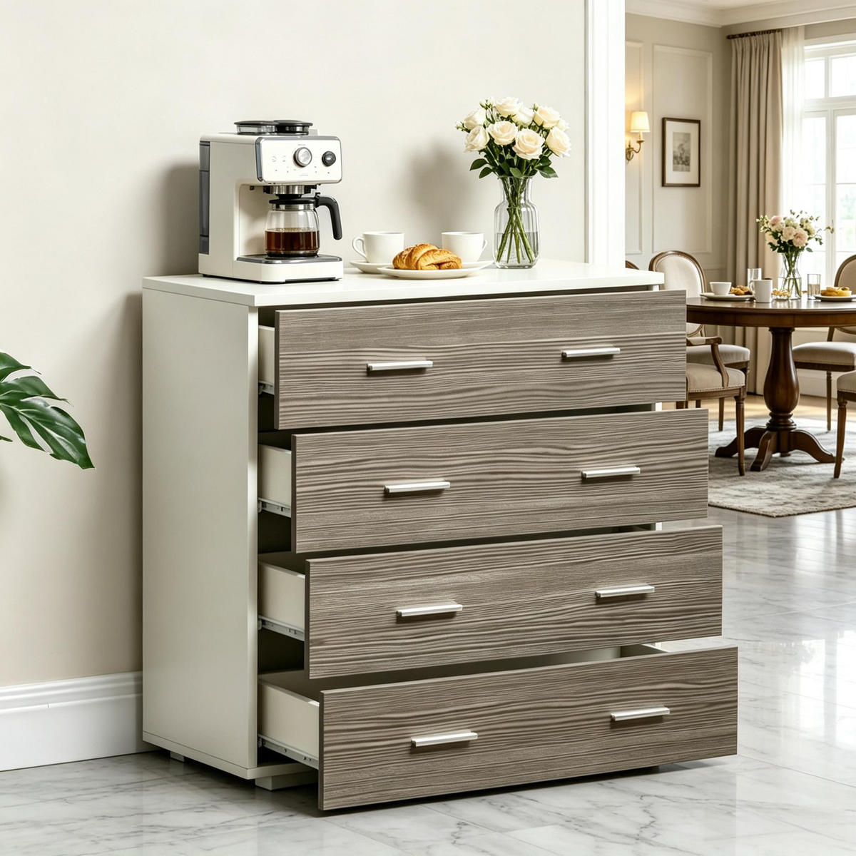 KOMMODE DE-38081 76/35/72 cm mit 4 Schubladen Weiß/Grau - Grau, Holzwerkstoff (76/72/35cm) - ComfortXL