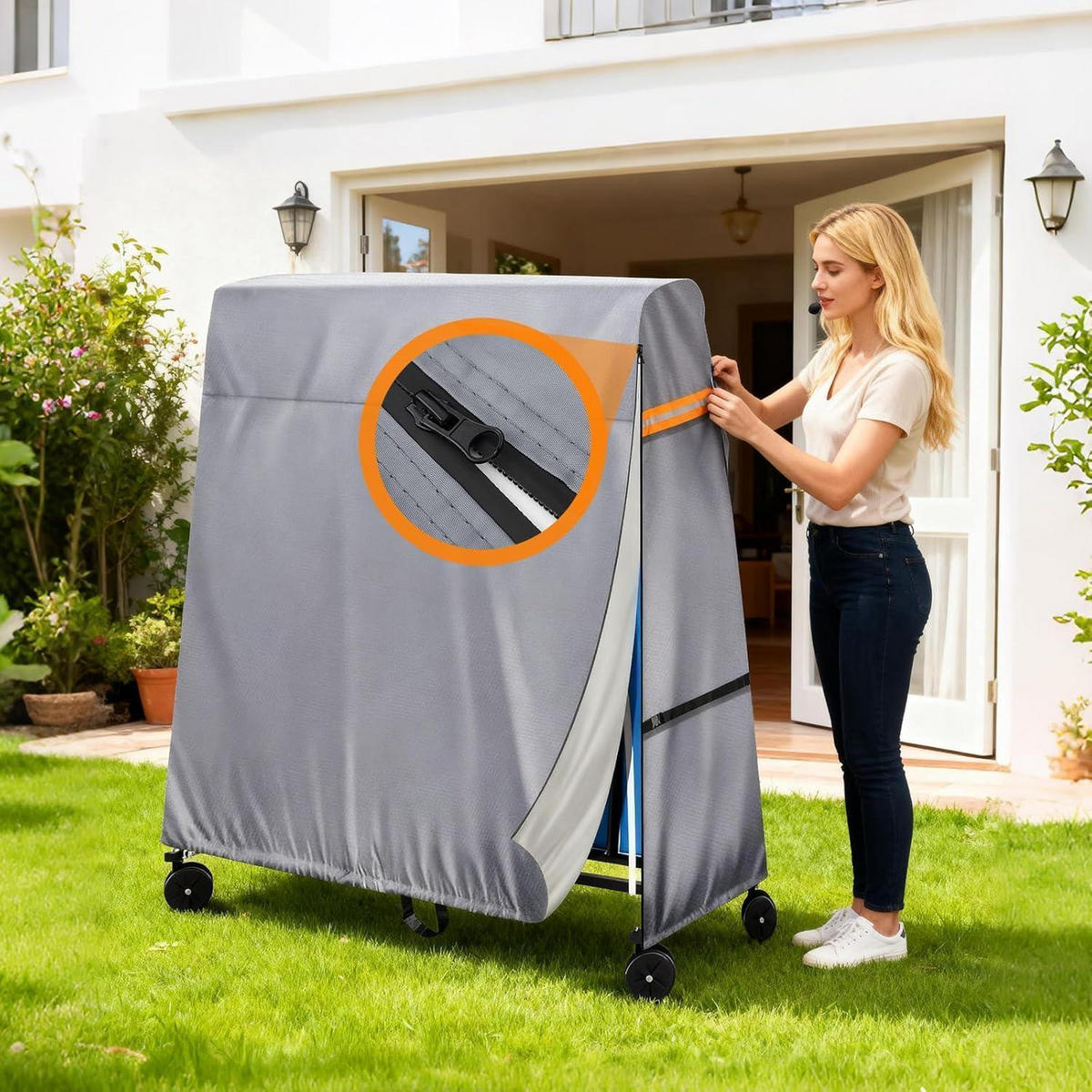 TISCHTENNISPLATTENABDECKUNG Grau 165 x 70 x 185 cm - Grau, Textil (70/185/185cm)