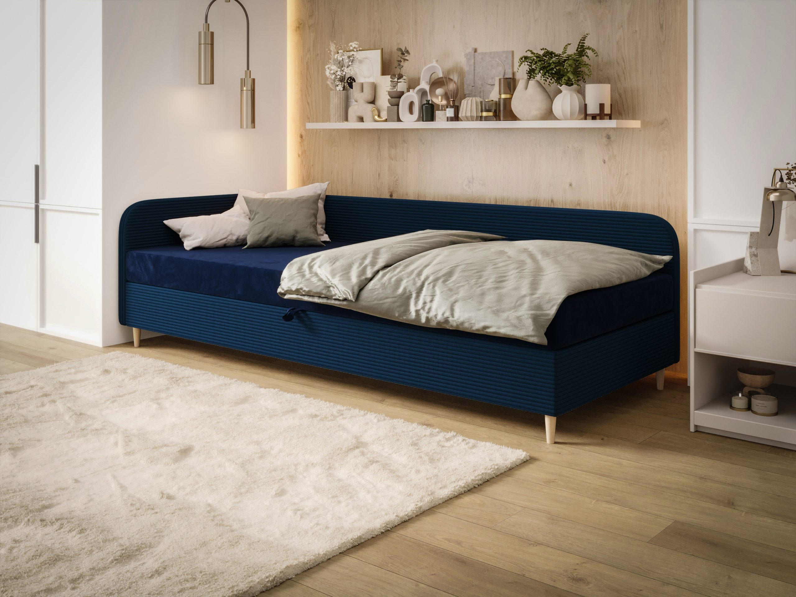 EINZELBETT aus Polyester und Cord Kobbevik Seite Links 80x200 cm, Marineblau - Dunkelblau, Textil (80/200cm) - Meblito