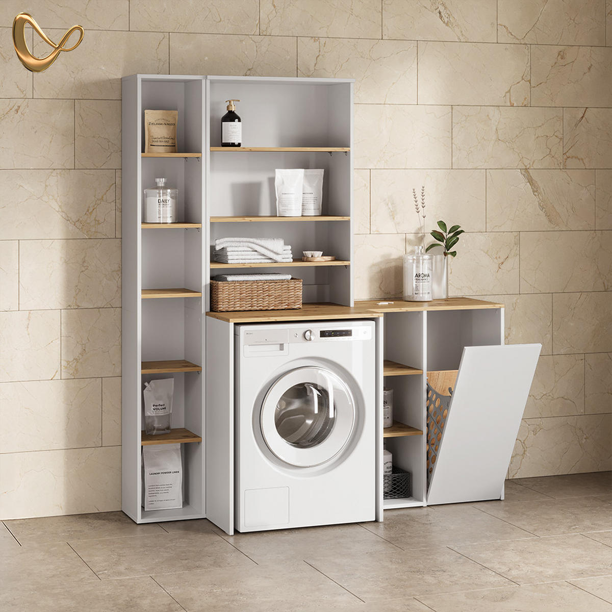 BADSCHRANK Paolina Weiß/Artisan 68 x 100.4 cm mit offenen Regalen - Weiß/Eiche Artisan, Holzwerkstoff (68/100.4/29cm) - Livinity®