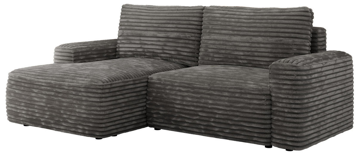 ECKSOFA BELLUNO L Dunkelgrau Cord - Links - Dunkelgrau/Schwarz, Textil (144/233cm) - MKS