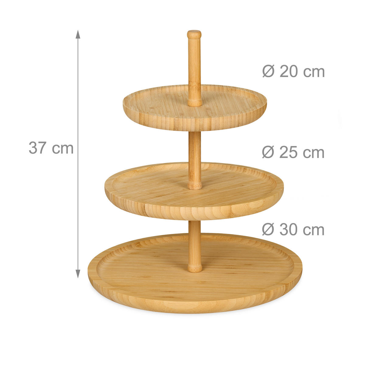 ETAJERĂ natural bambus 3 niveluri 37 cm - maro deschis, lemn (30/37cm) - Relaxdays