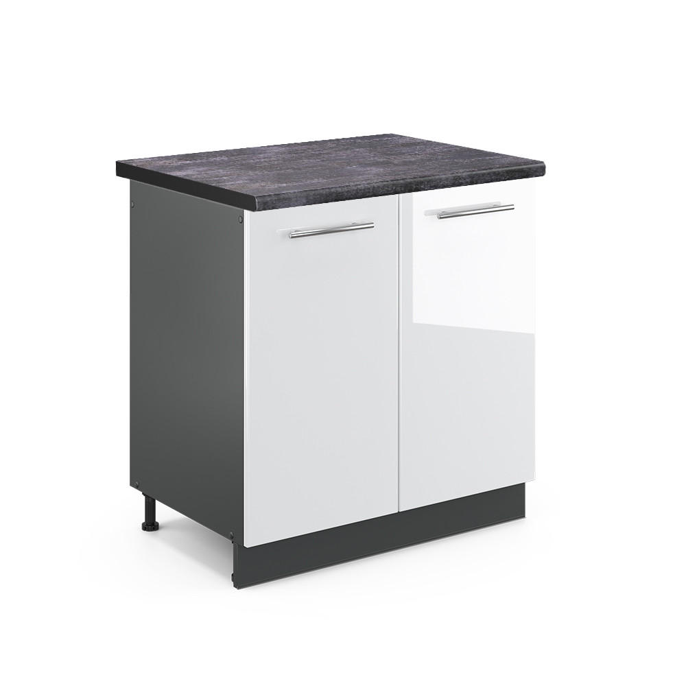 SPÜLENUNTERSCHRANK Fame-Line Weiß Hochglanz 80 cm, AP Anthrazit - Weiß Hochglanz/Anthrazit, Holzwerkstoff (80/82/60cm) - Vicco