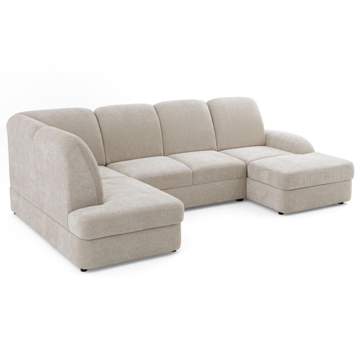 ECKSOFA VIBE U Links mit Schlaffunktion 129x263 Chenille Beige - Beige/Schwarz, Holz/Kunststoff (280/102/186cm) - Muffo