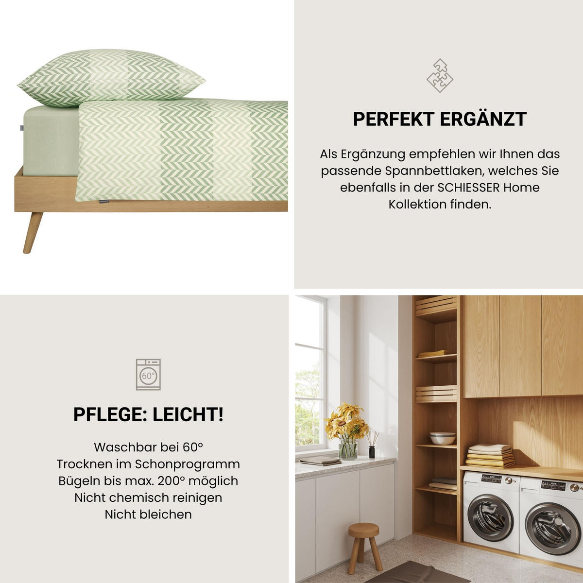 BETTWÄSCHESET Maribel - Renforcé - 2-teilig - 155 x 220 cm - Grün - Grün, Textil (155/220cm) - SCHIESSER