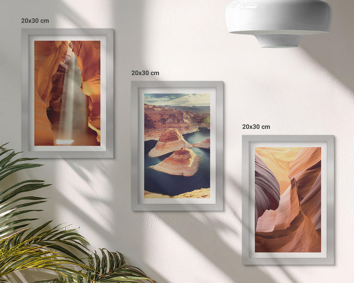 BILDER SET 3er Set - 20x30 cm Silberner Rahmen - Wasserfall in der Schlucht - Silberfarben, Kunststoff (20/30cm) - TULUP