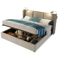 POLSTERBETT 180x200 cm in Beige mit Bettkasten, Leselampe und 2 USB-Anschlüssen - Beige, Textil (180/200cm) - IVMEU